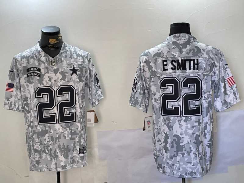 Men%27s Dallas Cowboys #22 Emmitt Smith Arctic Camo 2024 FUSE Salute to Service Limited Stitched Jersey Dzhi